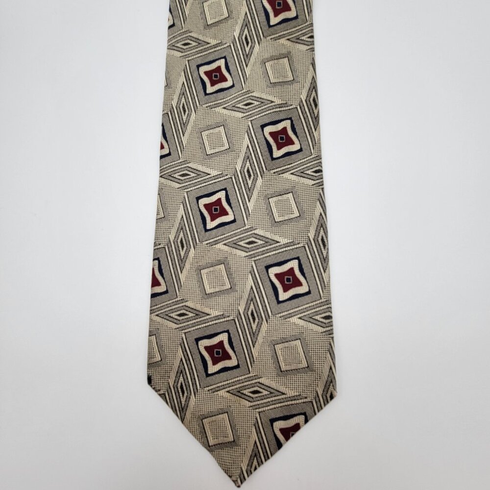 Talbott Studio Geometric Woven Textured Silk Tie Grey Necktie Made in USA